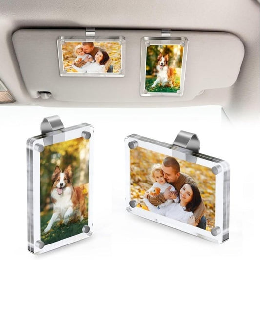 Vertical Car Sun Visor Photo Frame Clips | Acrylic Snap Clips – Universal Fit for All Cars