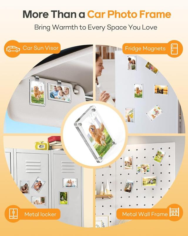 Vertical Car Sun Visor Photo Frame Clips | Acrylic Snap Clips – Universal Fit for All Cars