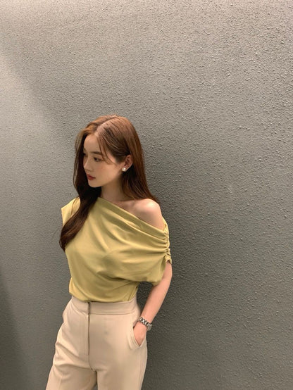 French Style One-Shoulder Slimming Top