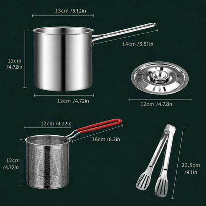 4Pcs Stainless Steel Deep Fryer Set