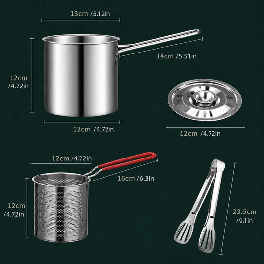4Pcs Stainless Steel Deep Fryer Set
