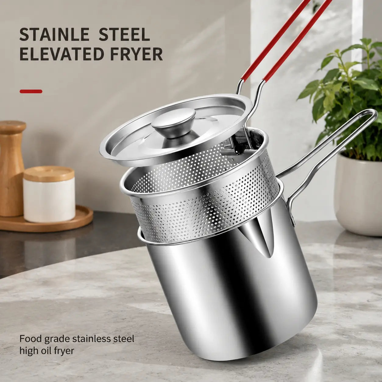 4Pcs Stainless Steel Deep Fryer Set