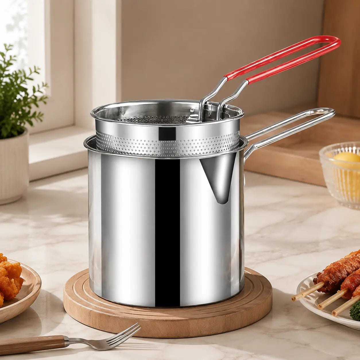 4Pcs Stainless Steel Deep Fryer Set