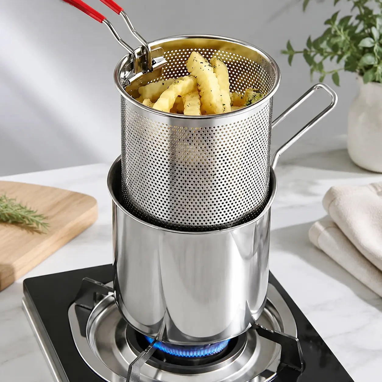 4Pcs Stainless Steel Deep Fryer Set