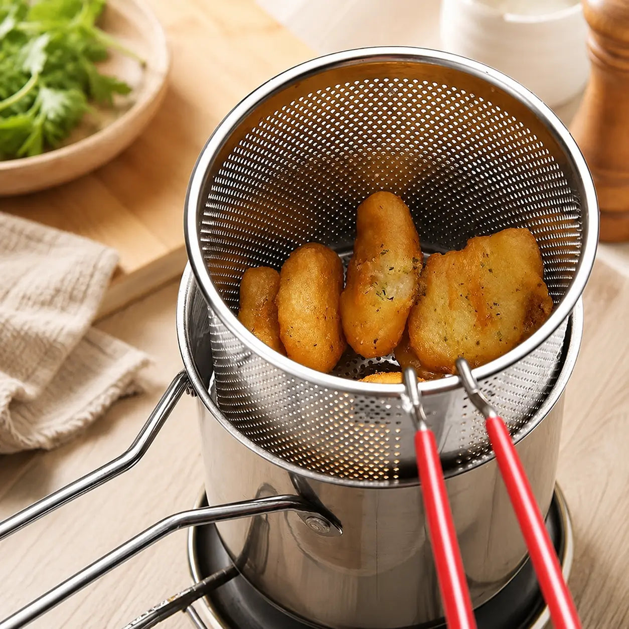 4Pcs Stainless Steel Deep Fryer Set