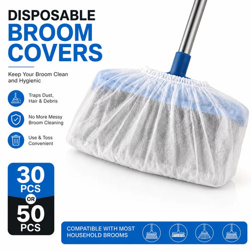 Disposable Broom Dust Covers, Non-Woven Dust Catcher Covers for Most Standard Brooms, Traps Dust, Hair & Debris