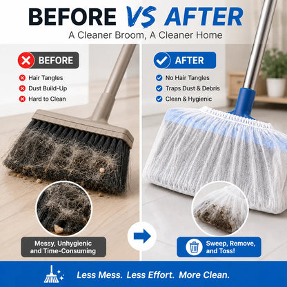 Disposable Broom Dust Covers, Non-Woven Dust Catcher Covers for Most Standard Brooms, Traps Dust, Hair & Debris