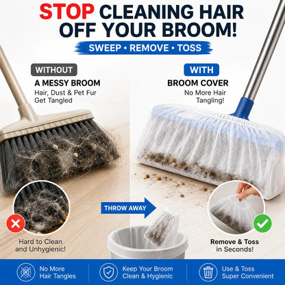 Disposable Broom Dust Covers, Non-Woven Dust Catcher Covers for Most Standard Brooms, Traps Dust, Hair & Debris