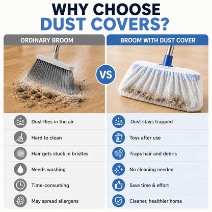 Disposable Broom Dust Covers, Non-Woven Dust Catcher Covers for Most Standard Brooms, Traps Dust, Hair & Debris