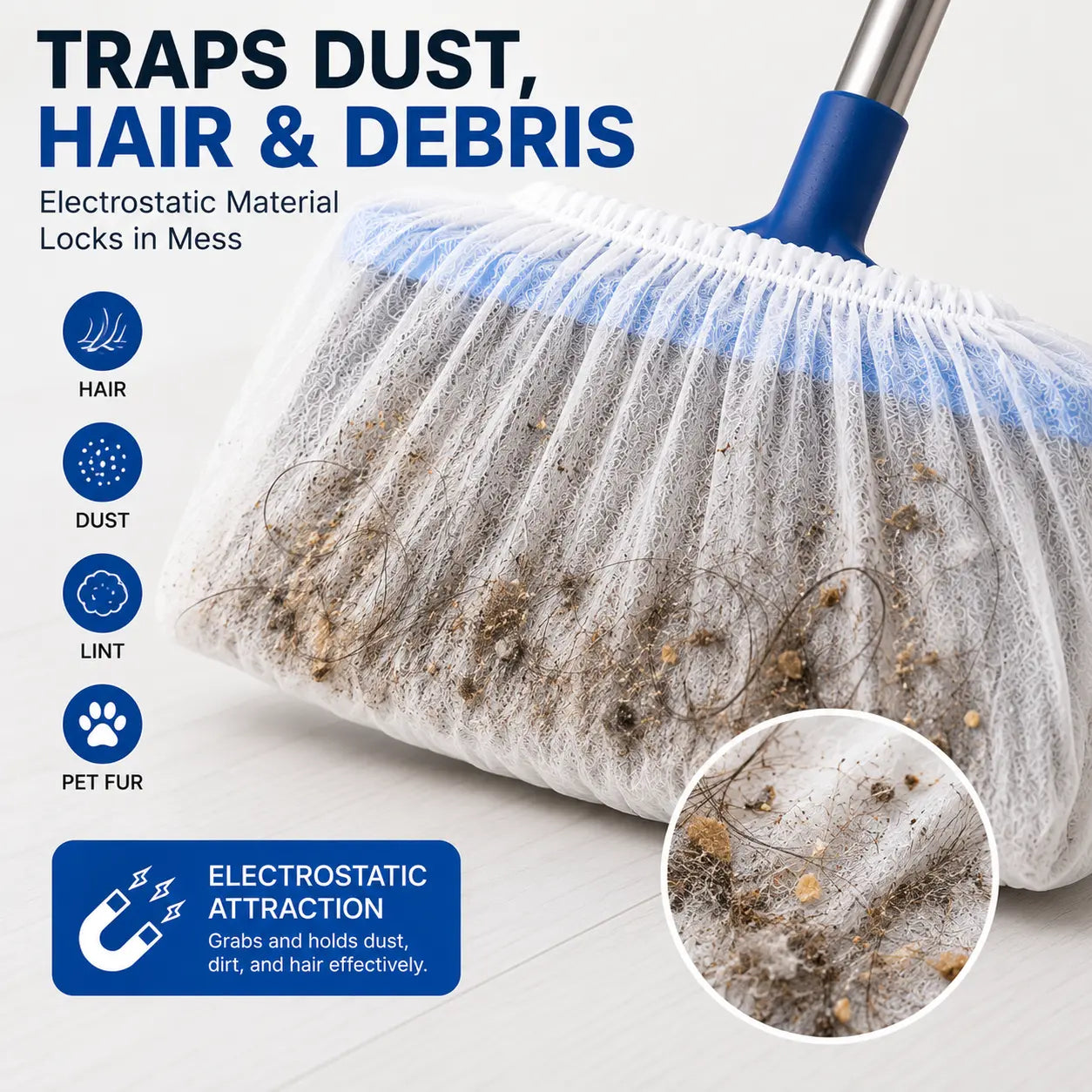 Disposable Broom Dust Covers, Non-Woven Dust Catcher Covers for Most Standard Brooms, Traps Dust, Hair & Debris