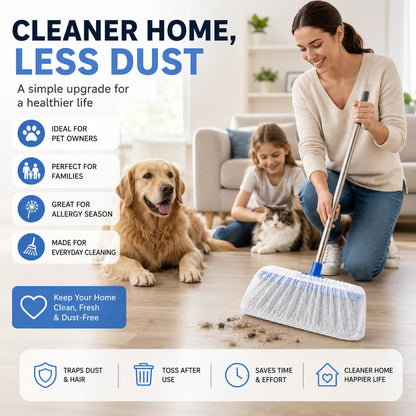 Disposable Broom Dust Covers, Non-Woven Dust Catcher Covers for Most Standard Brooms, Traps Dust, Hair & Debris
